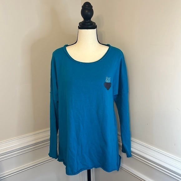 Crown & Ivy I Need A Hot Toddy Raw Hem Sweatshirt Top Blue Size Large - Picture 3 of 9